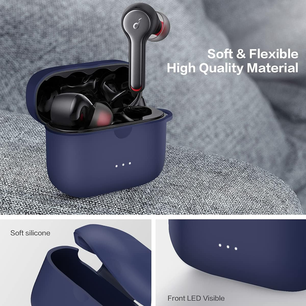 For Anker Soundcore Liberty Air 2 Case Cover, Silicone Anti-Dust/Scratchproof/Anti-Lost Protective Skin Case for Soundcore Liberty Air 2 Wireless Earbuds with Keychain [Front LED Visible]