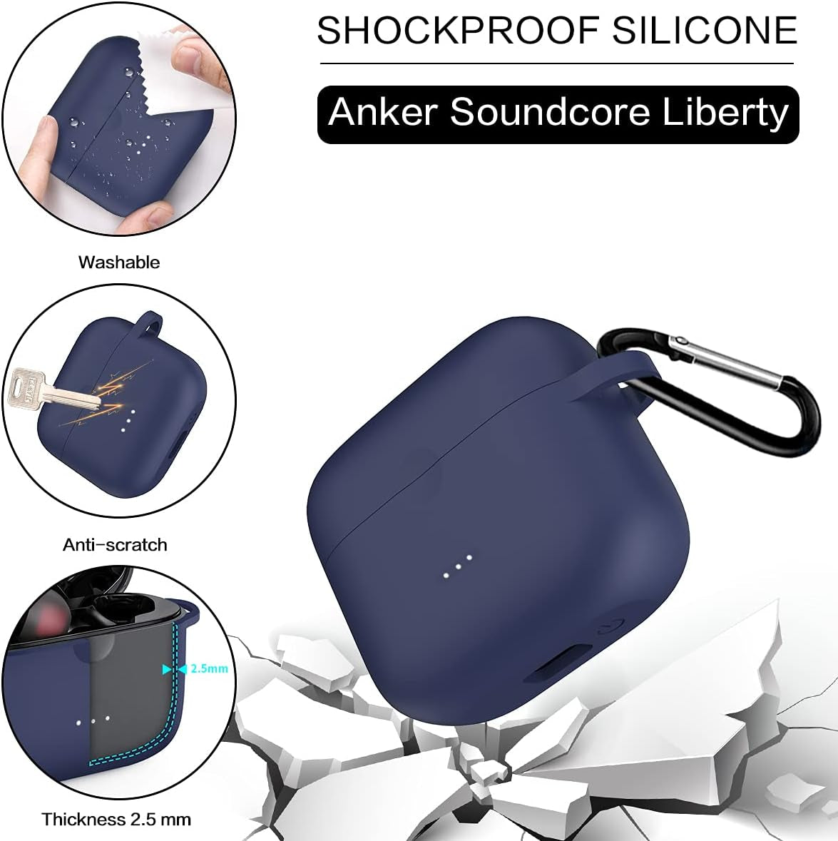 For Anker Soundcore Liberty Air 2 Case Cover, Silicone Anti-Dust/Scratchproof/Anti-Lost Protective Skin Case for Soundcore Liberty Air 2 Wireless Earbuds with Keychain [Front LED Visible]