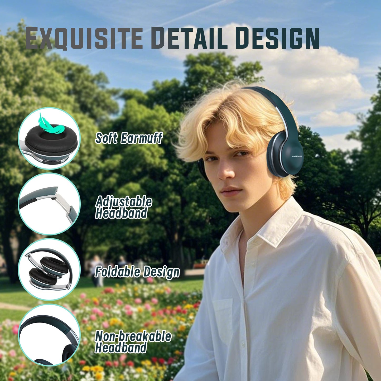 Bluetooth Headphones over Ear, Wireless Headphones Wired with 40 Hours Playtime Foldable Hifi Stereo Headset with Microphone, Soft Ear Pads, FM/TF for Cellphone/Pc